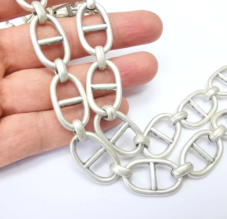 Large Silver Specialty Chains, Necklace, Bracelet, Belt, Bag, Jewelry Accessory Chain, Antique Silver Plated 1 Meter-3.3 ft (27x16mm) G35175