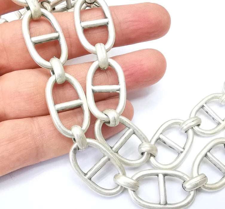 Large Silver Specialty Chains, Necklace, Bracelet, Belt, Bag, Jewelry Accessory Chain, Antique Silver Plated 1 Meter-3.3 ft (27x16mm) G35175
