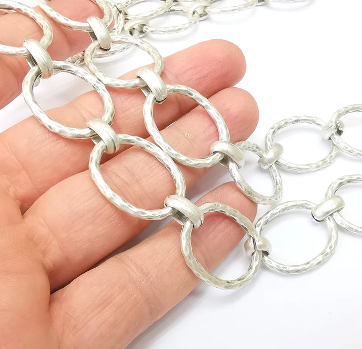 Large Silver Specialty Chains, Necklace, Bracelet, Belt, Bag, Jewelry Accessory Chain, Antique Silver Plated 1 Meter-3.3 ft (26x20mm) G35177