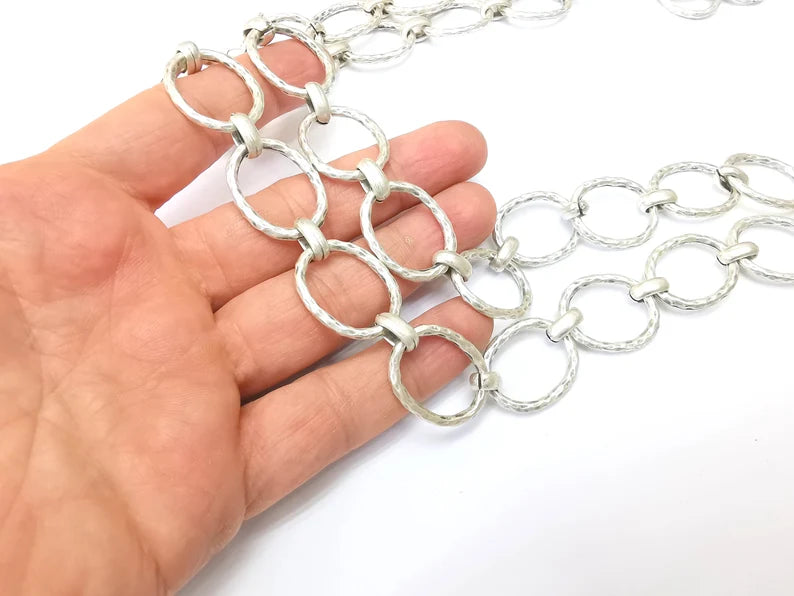 Large Silver Specialty Chains, Necklace, Bracelet, Belt, Bag, Jewelry Accessory Chain, Antique Silver Plated 1 Meter-3.3 ft (26x20mm) G35177