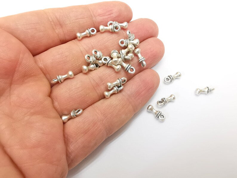 10 Silver Dangle Charms, Boho Charms, Bracelet Charms, Earring Charms, Silver Pendant, Necklace Parts, Antique Silver Plated 11x4mm G35184