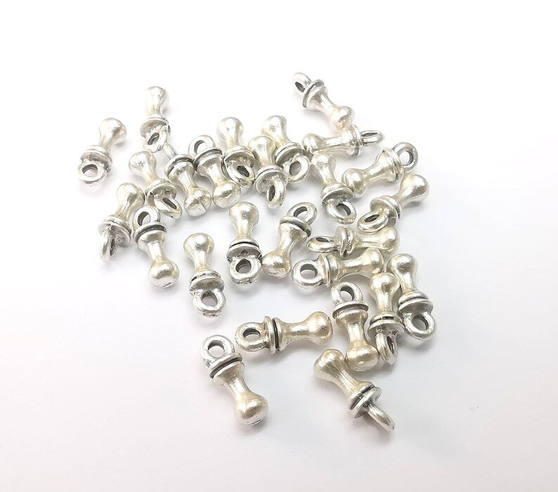 10 Silver Dangle Charms, Boho Charms, Bracelet Charms, Earring Charms, Silver Pendant, Necklace Parts, Antique Silver Plated 11x4mm G35184