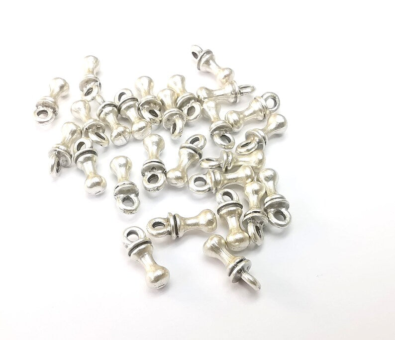 10 Silver Dangle Charms, Boho Charms, Bracelet Charms, Earring Charms, Silver Pendant, Necklace Parts, Antique Silver Plated 11x4mm G35184