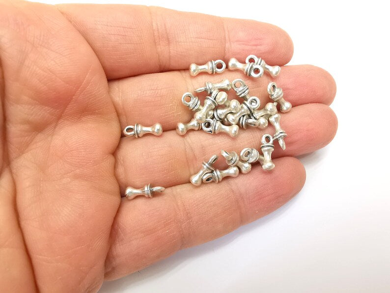 10 Silver Dangle Charms, Boho Charms, Bracelet Charms, Earring Charms, Silver Pendant, Necklace Parts, Antique Silver Plated 11x4mm G35184