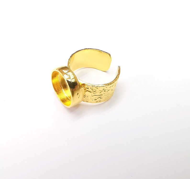 Shiny Gold Ring Setting, Cabochon Blank, Resin Bezel, Round Ring Mounting, Epoxy Frame Base, Adjustable Antique Gold Plated 14mm G35183