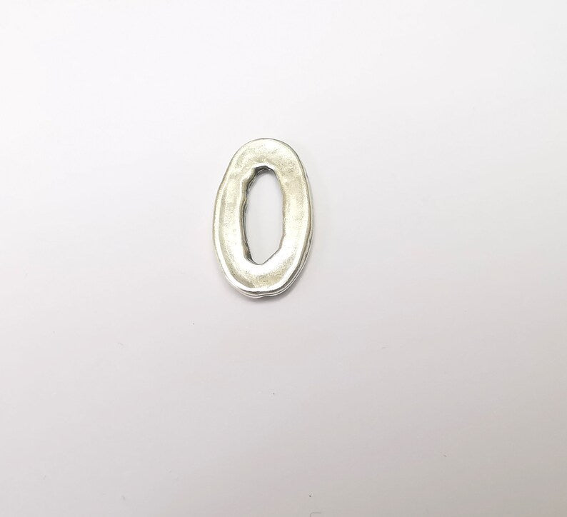 5 Silver Oval Circle Connector, Jewelry Parts, Hammered Bracelet Component, Antique Silver Finding, Antique Silver Plated (25x13mm) G35185