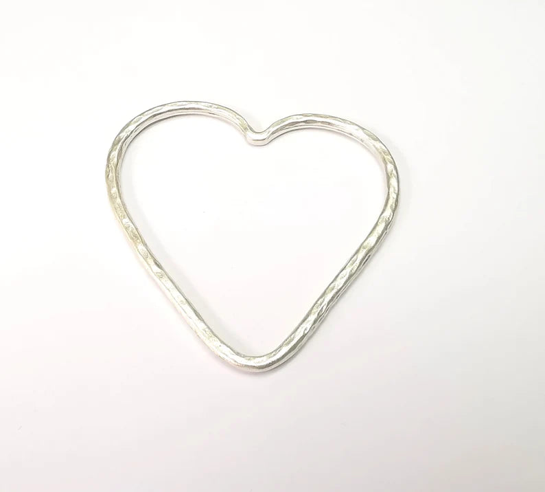 Big Heart Pendant, Large Heart, Hollow Heart Earring, Heart Frame, Heart Locket, Heart Medallion, Antique Silver Plated Metal 66x61mm G34999
