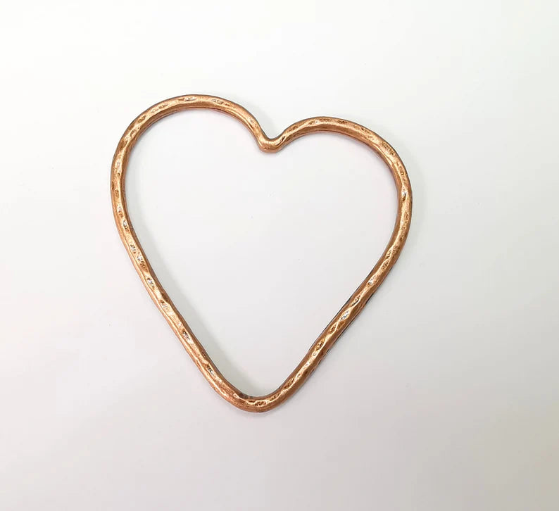 Heart Pendant, Large Heart, Hollow Heart Earring, Heart Frame, Heart Locket, Heart Medallion, Antique Copper Plated Metal