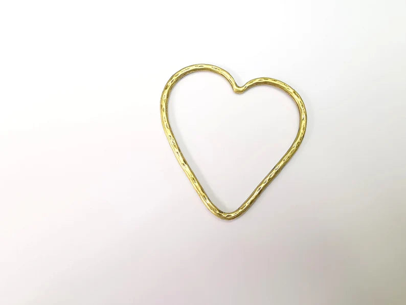 Big Heart Pendant, Large Heart, Hollow Heart Earring, Heart Frame, Heart Locket, Heart Medallion, Antique Bronze Plated Metal 66x61mm G35001