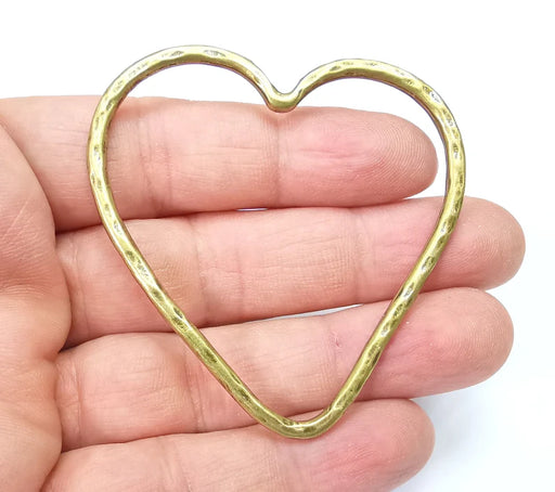 Big Heart Pendant, Large Heart, Hollow Heart Earring, Heart Frame, Heart Locket, Heart Medallion, Antique Bronze Plated Metal 66x61mm G35001