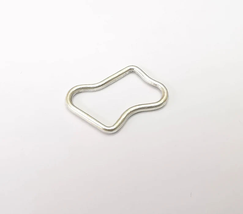 5 Silver Frame Connector, Jewelry Parts, Silver Bracelet Component, Antique Silver Findings, Antique Silver Plated Metal (29x18mm) G35187