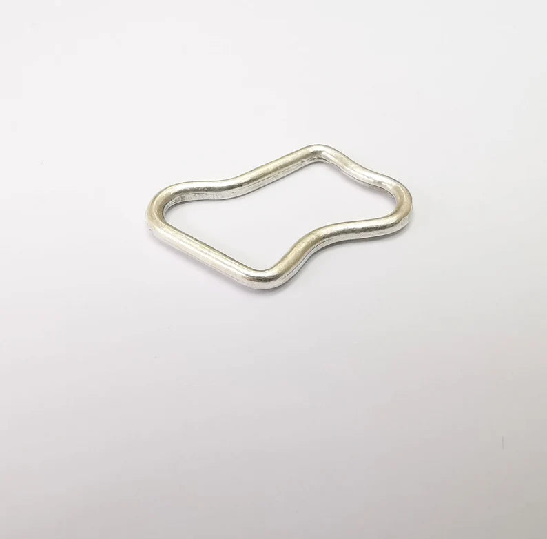5 Silver Frame Connector, Jewelry Parts, Silver Bracelet Component, Antique Silver Findings, Antique Silver Plated Metal (29x18mm) G35187