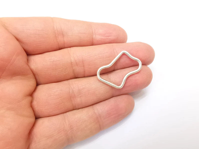 5 Silver Frame Connector, Jewelry Parts, Silver Bracelet Component, Antique Silver Findings, Antique Silver Plated Metal (29x18mm) G35187