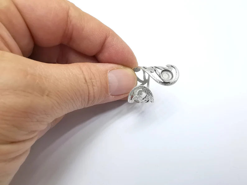 Silver Ring Setting, Cabochon Blank, Resin Bezel, Round Ring Mounting, Epoxy Frame Base, Adjustable Antique Silver Plated Brass 6mm G35004