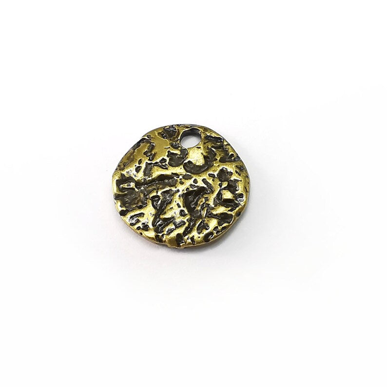 Organic Charms, Bronze Disc Charms, Earring Charms, Bronze Pendant, Necklace Pendant, Antique Bronze Plated Metal 17mm G35006