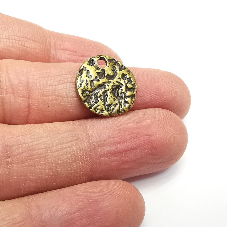 Organic Charms, Bronze Disc Charms, Earring Charms, Bronze Pendant, Necklace Pendant, Antique Bronze Plated Metal 17mm G35006