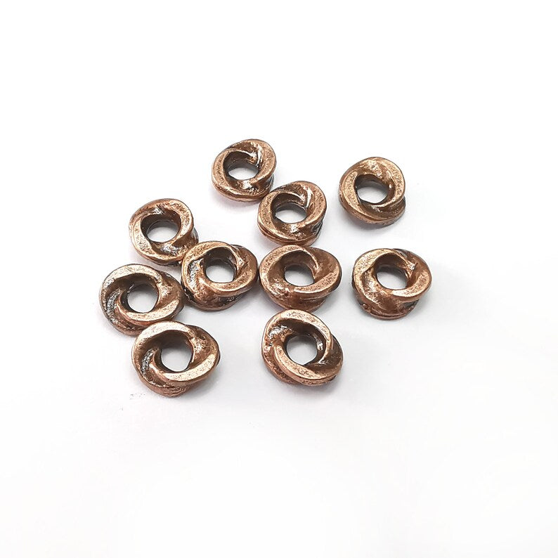 10 Round Beads, Hoop Connector, Discs Findings, Antique Copper Plated (8mm) G35007