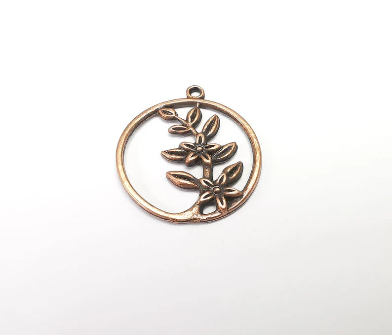 Flower Leaf Charms, Copper Floral Charms, Earring Charms, Copper Pendant, Necklace Pendant, Antique Copper Plated Metal 31x28mm G35012