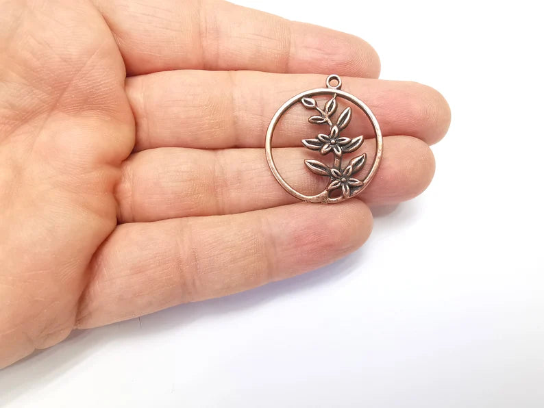 Flower Leaf Charms, Copper Floral Charms, Earring Charms, Copper Pendant, Necklace Pendant, Antique Copper Plated Metal 31x28mm G35012