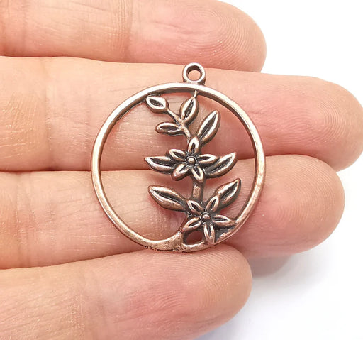 Flower Leaf Charms, Copper Floral Charms, Earring Charms, Copper Pendant, Necklace Pendant, Antique Copper Plated Metal 31x28mm G35012