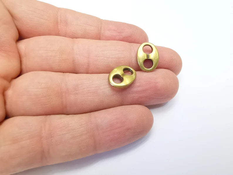 5 Two hole Connector, Oval Jewelry Parts, Bronze Bracelet Component, Antique Bronze Findings, Antique Bronze Plated Metal (14x10mm) G35013