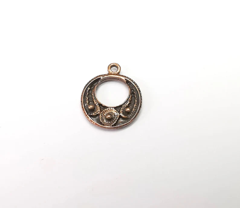 4 Copper Mystic Charms, Baroque Charms, Ethnic Earring Charms, Copper Rustic Pendant, Necklace Parts, Antique Copper Plated 20x16mm G35014