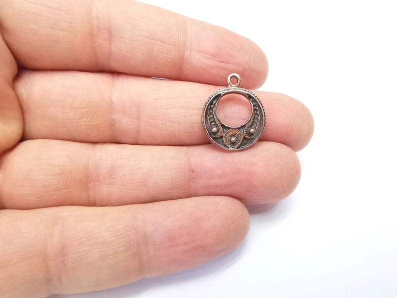 4 Copper Mystic Charms, Baroque Charms, Ethnic Earring Charms, Copper Rustic Pendant, Necklace Parts, Antique Copper Plated 20x16mm G35014