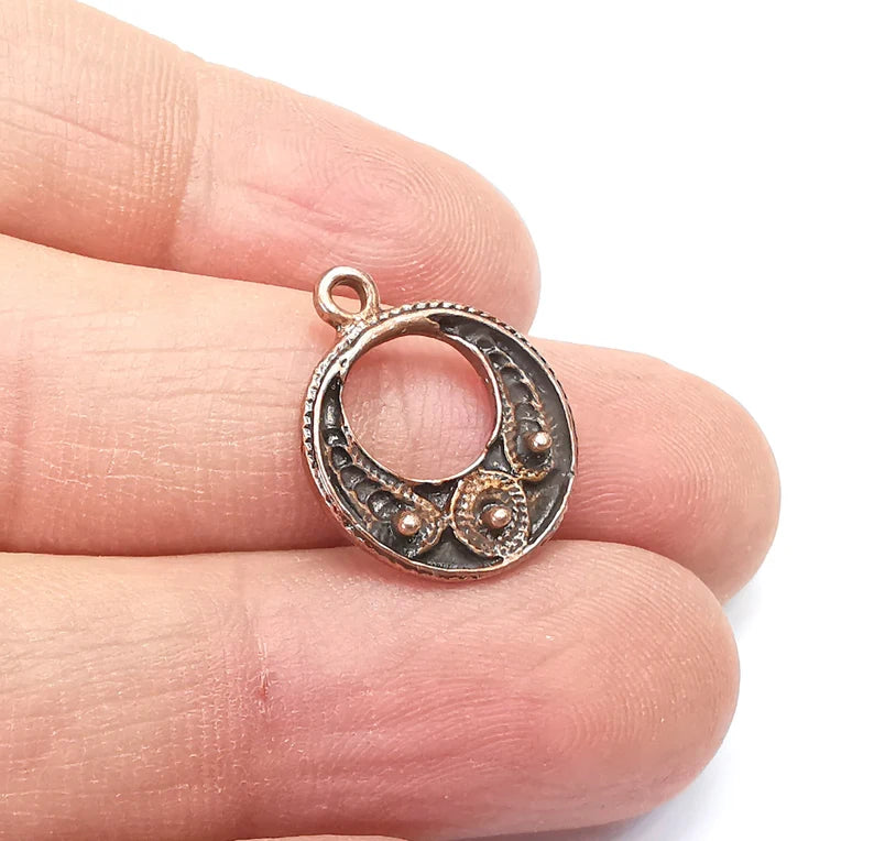 4 Copper Mystic Charms, Baroque Charms, Ethnic Earring Charms, Copper Rustic Pendant, Necklace Parts, Antique Copper Plated 20x16mm G35014