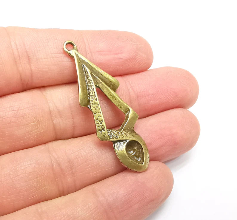 Bronze Dangle Charms, Unique Pendants, Earring Charms, Jewelry Components, Necklace Parts, Antique Bronze Plated Metal 48x16mm G35018