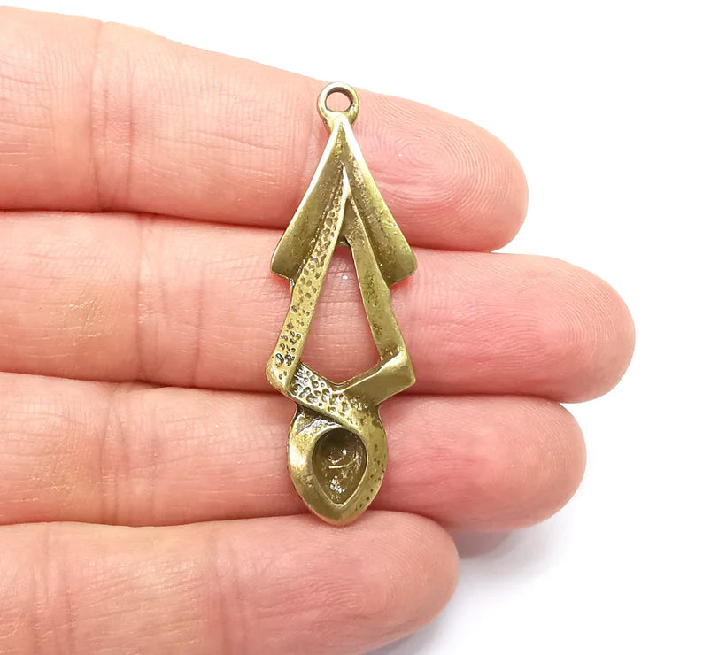 Bronze Dangle Charms, Unique Pendants, Earring Charms, Jewelry Components, Necklace Parts, Antique Bronze Plated Metal 48x16mm G35018