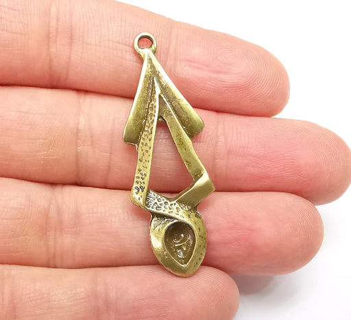 Bronze Dangle Charms, Unique Pendants, Earring Charms, Jewelry Components, Necklace Parts, Antique Bronze Plated Metal 48x16mm G35018