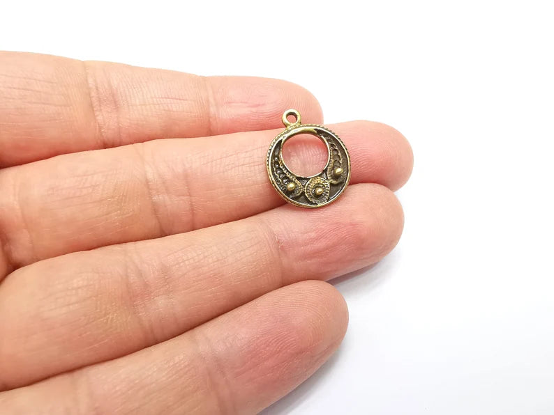 5 Bronze Mystic Charms, Baroque Charms, Ethnic Earring Charms, Bronze Rustic Pendant, Necklace Parts, Antique Bronze Plated 20x16mm G35020