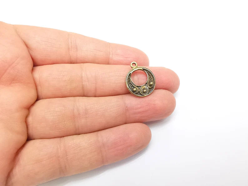 5 Bronze Mystic Charms, Baroque Charms, Ethnic Earring Charms, Bronze Rustic Pendant, Necklace Parts, Antique Bronze Plated 20x16mm G35020