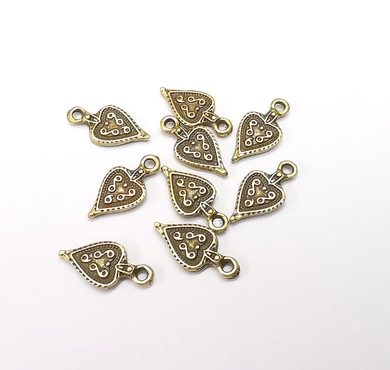 10 Bronze Heart Charms, Mystic Charms, Baroque Charms, Ethnic Earring Component, Rustic Necklace Parts, Antique Bronze Plated 17x8mm G35021