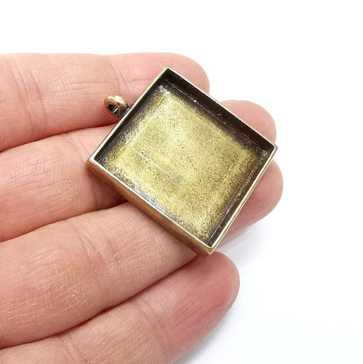 Square Pendant Blanks, Resin Bezel Bases, Mosaic Mountings, Dry Flower Frame, Polymer Clay base, Antique Bronze Plated (29mm) G35022