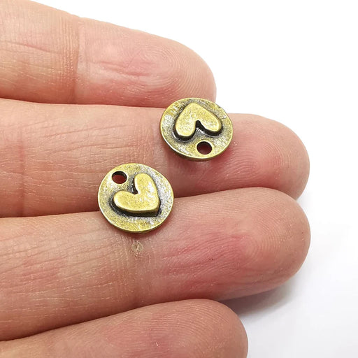 5 Heart Charms, Double Sided Charms, Disc Dangle Earring Charms, Chain Bracelet Component, Necklace Parts, Antique Bronze Plated 11x3mm G35188