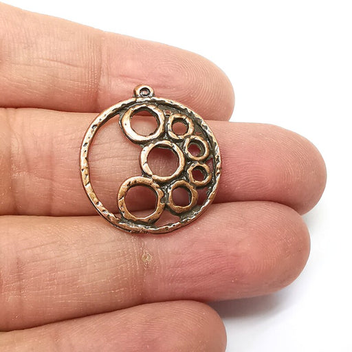 2 Copper Hoops Charms, Baroque Charms, Ethnic Earring Charms, Copper Rustic Pendant, Necklace Parts, Antique Copper Plated 26x24mm G35189