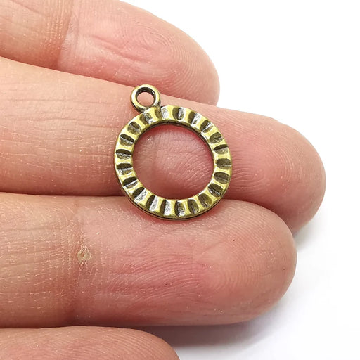 10 Ribbed Hoop Charms, Bronze Disc Charms, Earring Charms, Bronze Pendant, Necklace Pendant, Antique Bronze Plated Metal 19x15mm G35190