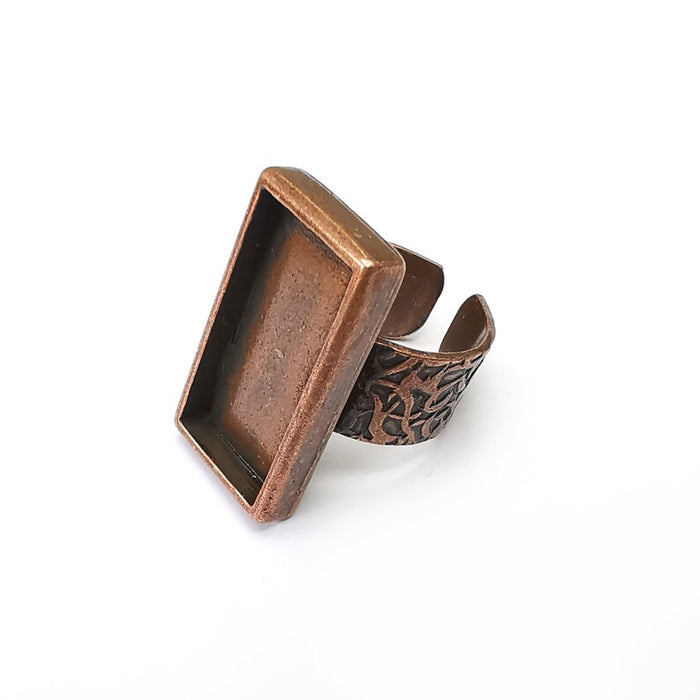 Copper Ring Setting, Cabochon Blank, Resin Bezel, Rectangle Ring Mounting, Epoxy Frame Base, Adjustable Antique Copper Plated 25x12mm G35192