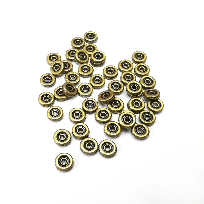 20 Rondelle Beads, Disc Bronze Beads, Bracelet Beads, Round Hole Beads, Necklace Beads, Antique Bronze Plated Metal 6mm G35193