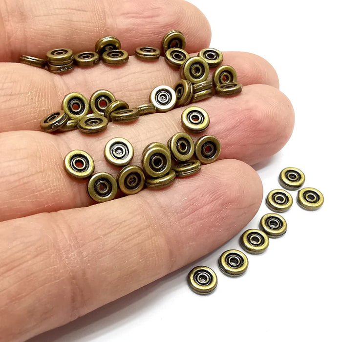 20 Rondelle Beads, Disc Bronze Beads, Bracelet Beads, Round Hole Beads, Necklace Beads, Antique Bronze Plated Metal 6mm G35193