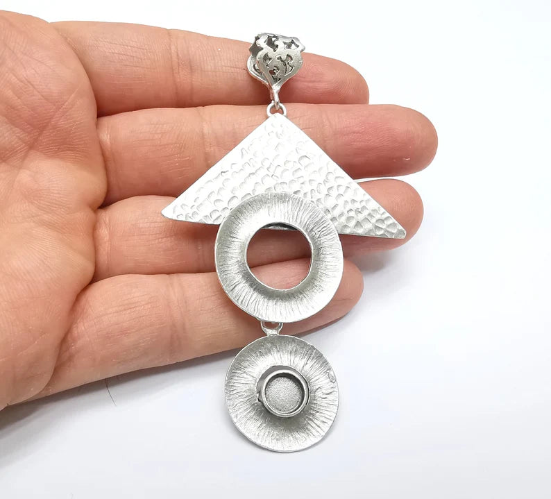 Silver Pendant Blank, Cabochon Bezel, Locket Pendant Base, inlay Mountings, Resin Necklace, Antique Silver Plated Brass (8mm blank) G35027