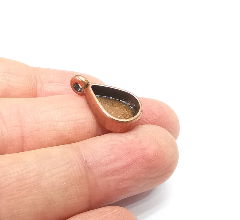 Copper Pendant Blank, Cabochon Bezel, Drop Pendant Base, inlay Mountings, Resin Necklace, Antique Copper Plated Metal 14x10mm blank G35029