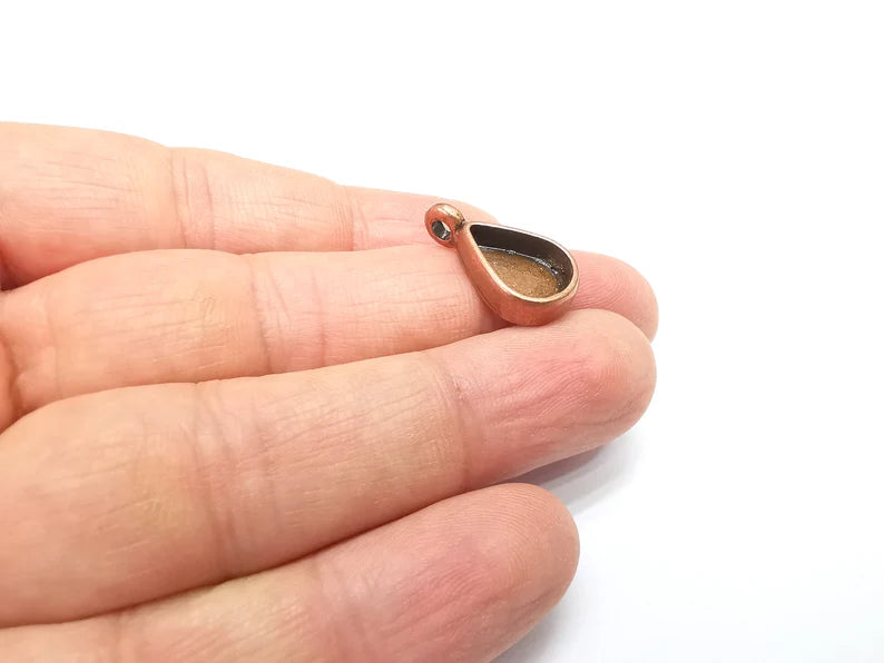 Copper Pendant Blank, Cabochon Bezel, Drop Pendant Base, inlay Mountings, Resin Necklace, Antique Copper Plated Metal 14x10mm blank G35029
