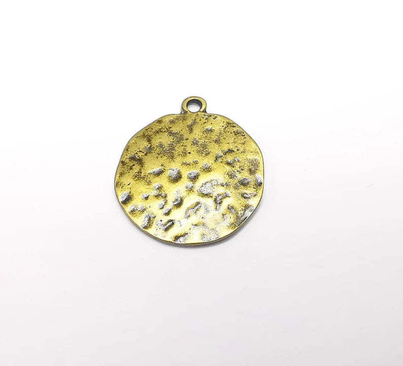 Organic Charms, Bronze Hammered Charms, Earring Charms, Bronze Pendant, Necklace Pendant, Antique Bronze Plated Metal 28x23mm G35033