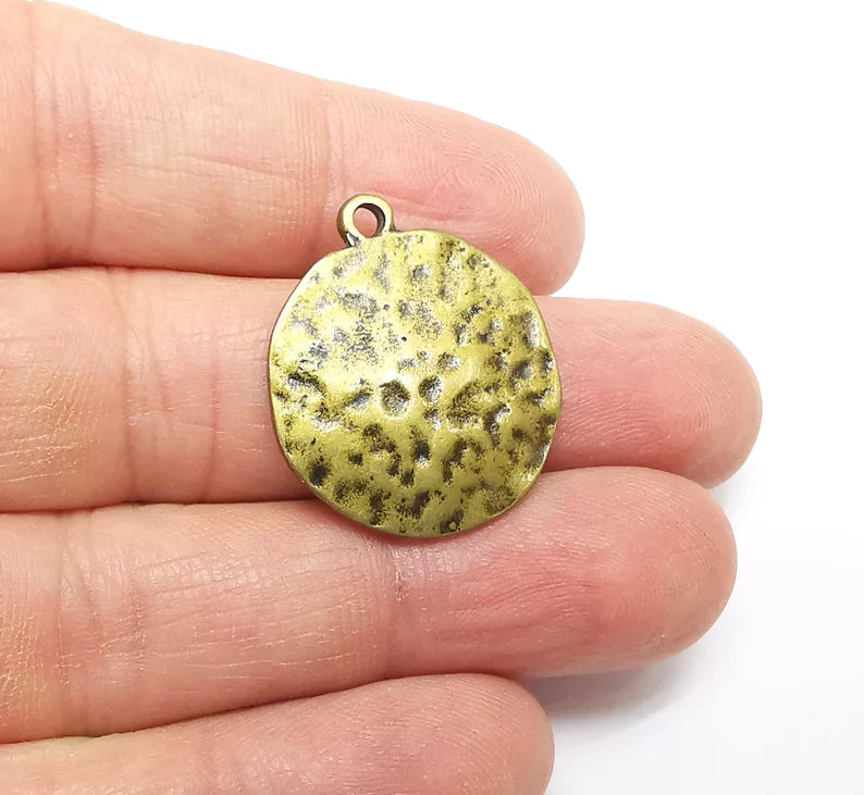 Organic Charms, Bronze Hammered Charms, Earring Charms, Bronze Pendant, Necklace Pendant, Antique Bronze Plated Metal 28x23mm G35033