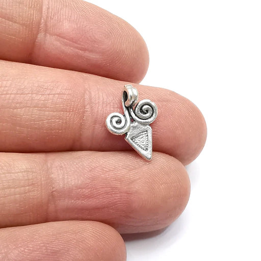 10 Swirl Triangle Charms, Pointed Charms, Dangle Earring Charms, Chain Bracelet Component, Necklace Parts, Antique Silver Brass 15x11mm G35034