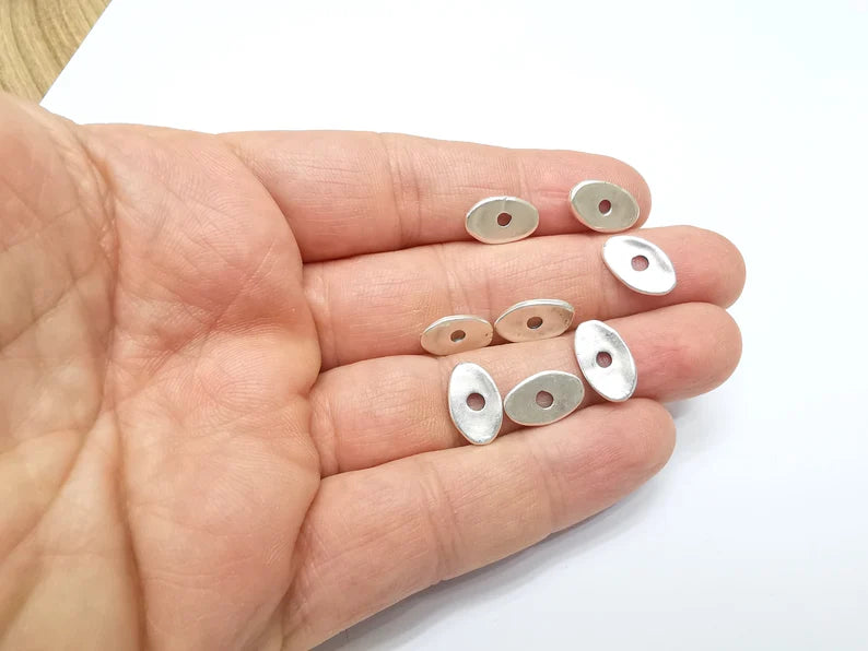 5 Organic Textured Perforated Connector, Oval Jewelry Parts, Silver Bracelet Component, Antique Silver Plated Metal Findings (14x9mm) G34435