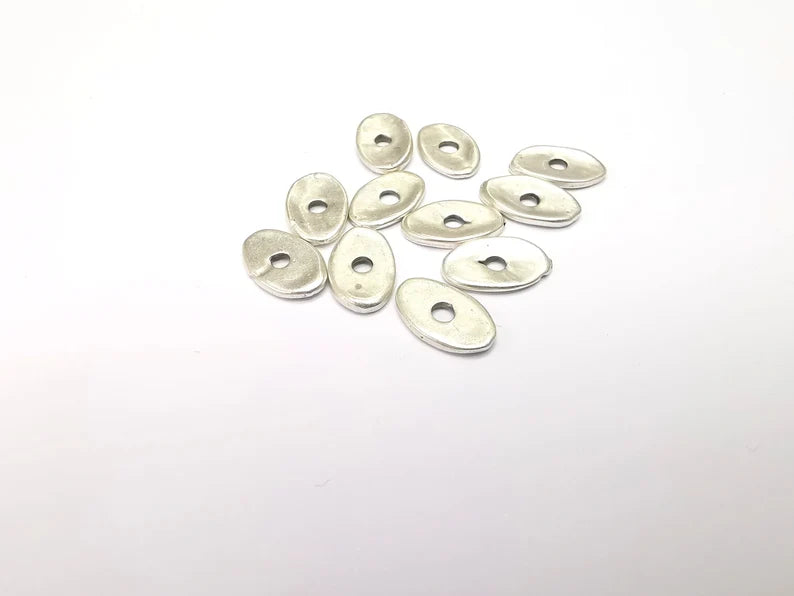 5 Organic Textured Perforated Connector, Oval Jewelry Parts, Silver Bracelet Component, Antique Silver Plated Metal Findings (14x9mm) G34435