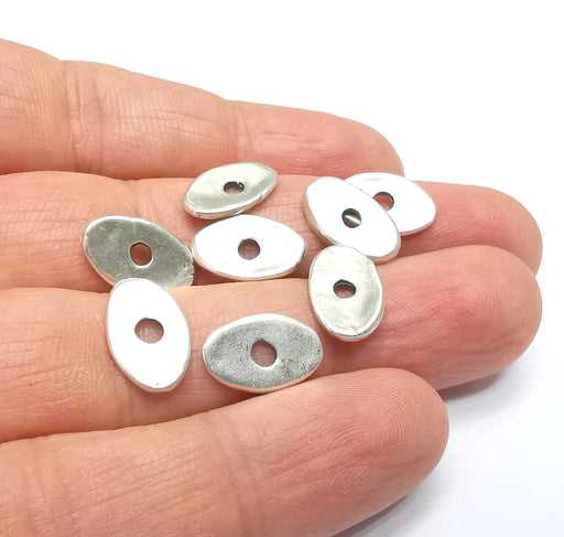 5 Organic Textured Perforated Connector, Oval Jewelry Parts, Silver Bracelet Component, Antique Silver Plated Metal Findings (14x9mm) G34435